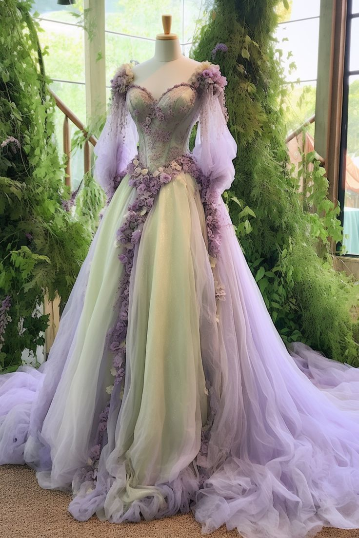 Sweet A Line Princess Floral Tulle Appliques Wedding Dress Ball Gown cc2362
