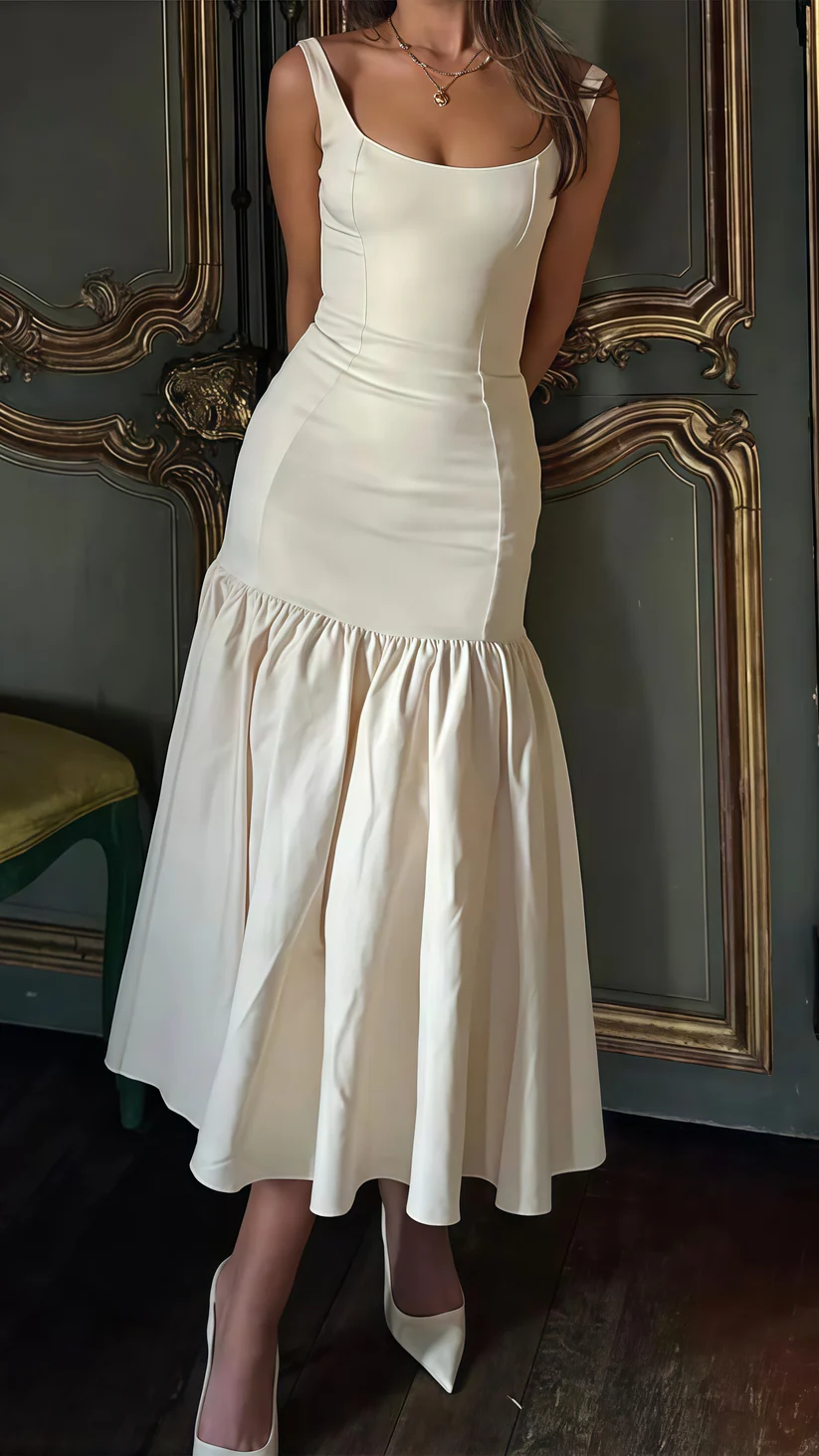 Elegant White Square Neck Mermaid Prom Dress Evening Dress cc2489