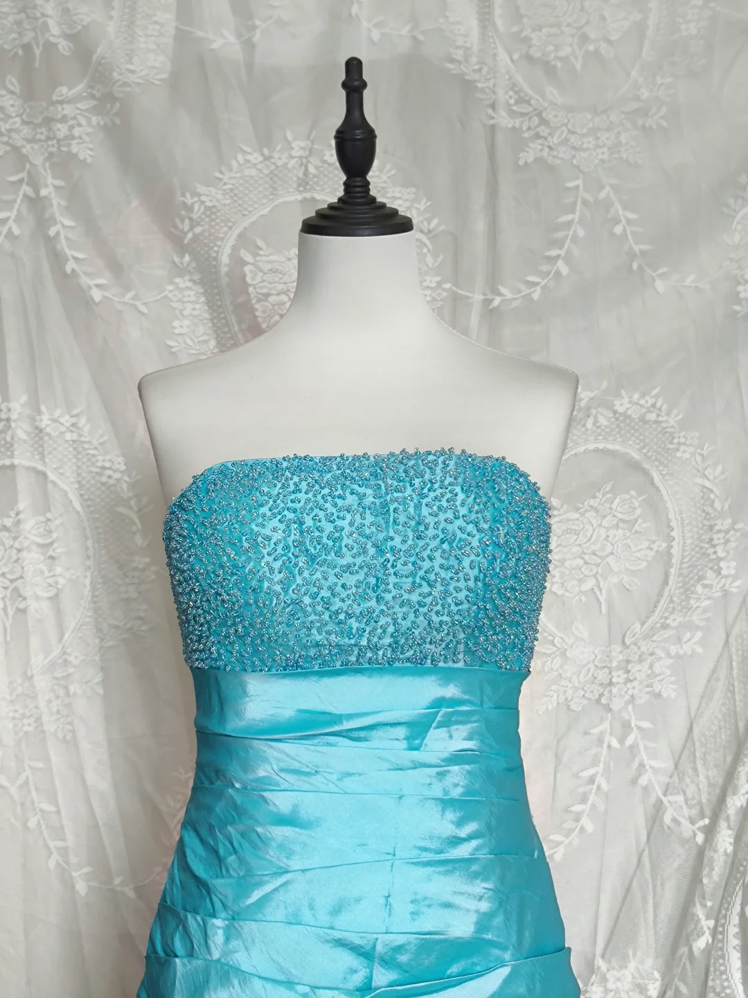 Vintage Blue Strapless Satin Pleated Short Party Dress Rose Flowers Hem Homecoming Dress cc3310