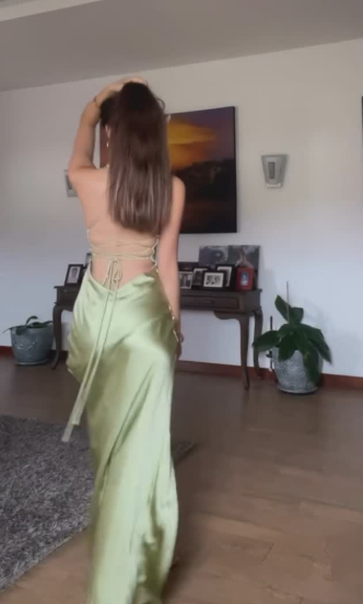 Simple Green Slit A Line Backless Party Dress Evening Dress cc2874