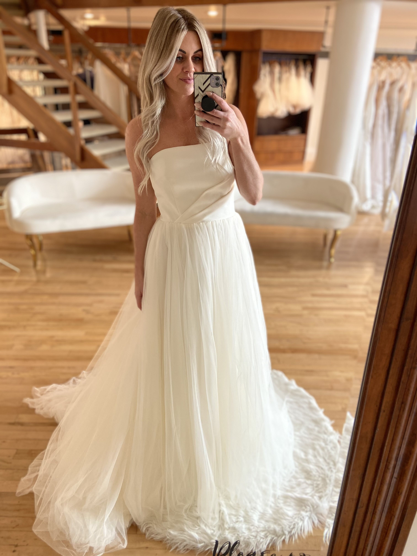 Strapless A-line White Prom Dress,White Engagement Dress cc744