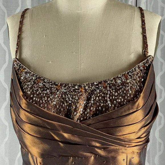 Vintage Spaghetti Straps Pleated Satin Beaded Evening Dress Mermaid Party Dress cc2675