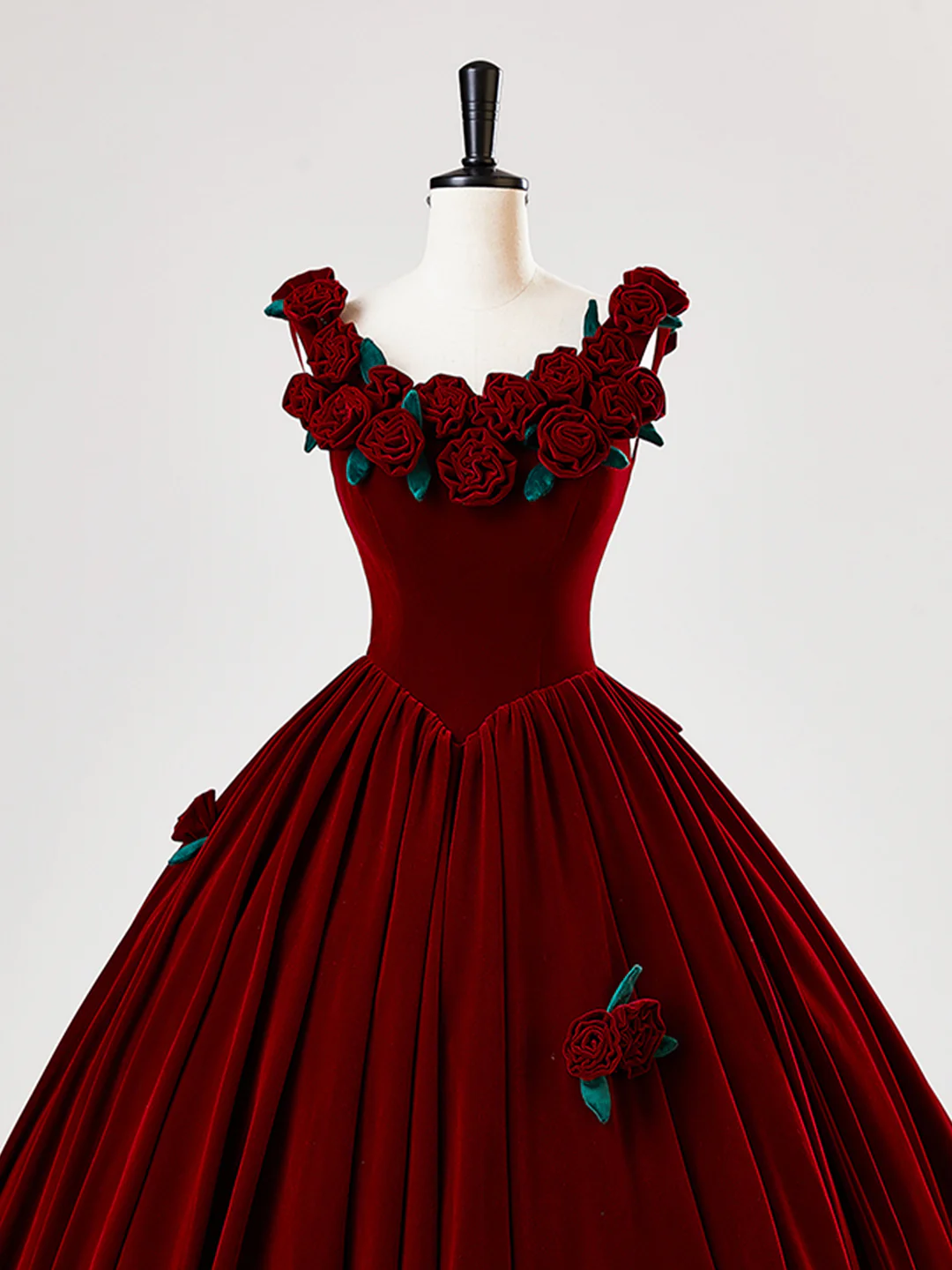 Charming Red Velvet A Line Rose Flowers Ball Gown Sweet 16 Dress Quinceanera Dress cc2061