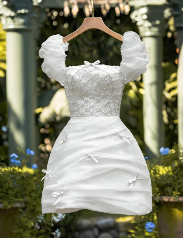 Classy White Square Neck Short Birthday Dress Homecoming Dress cc3255