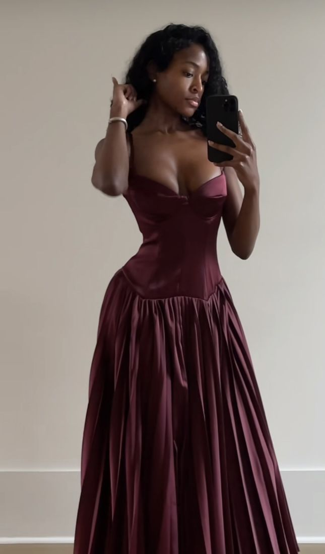 Vintage Burgundy A Line Party Prom Dress,Spaghetti Straps Satin Evening Gown cc2472