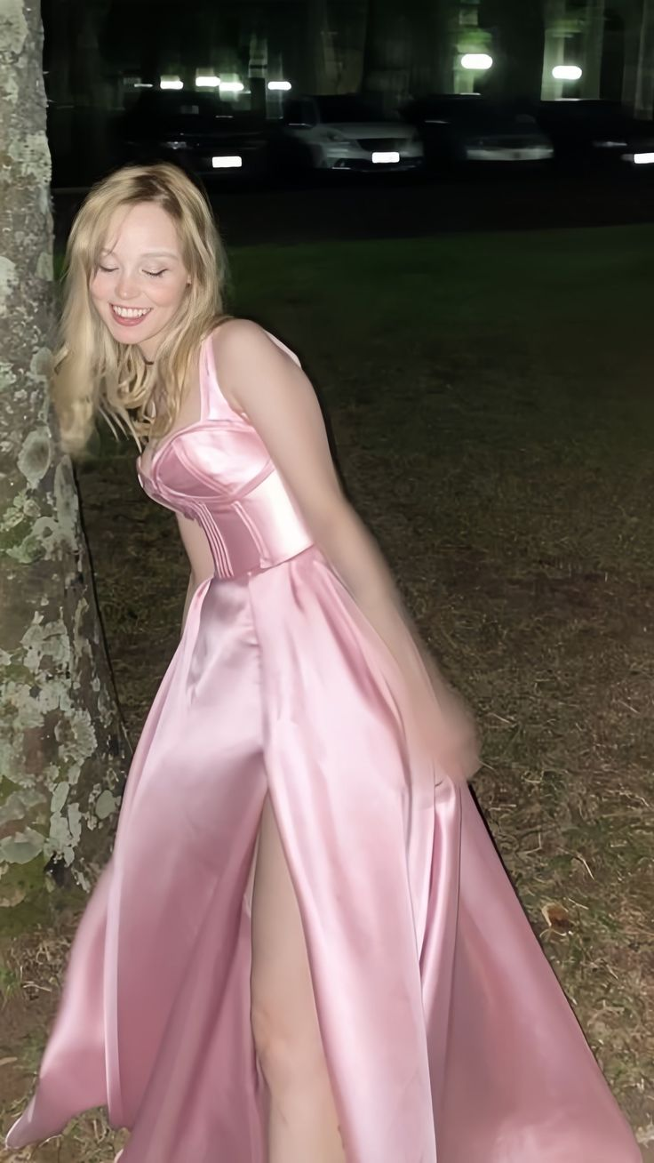 Gorgeous Pink Satin Slit Backless Evening Dress,A Line Prom Party Dress cc3003