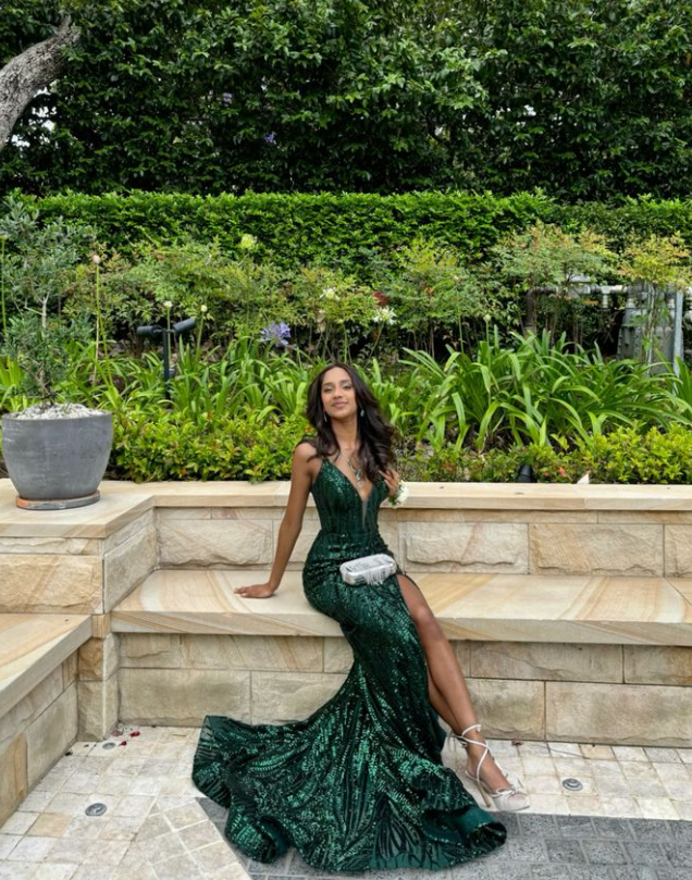 Luxury V Neck Print Mermaid Slit Evening Dress Long Prom Dress cc1918