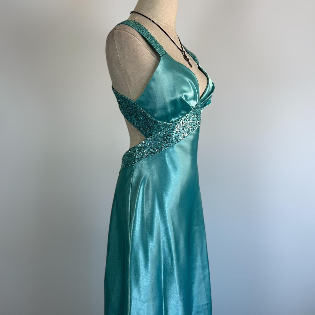 Gorgeous Blue Satin Sequins Backless Party Prom Dress,Formal Evening Dress cc2955