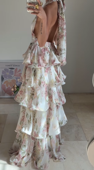 Gorgeous Halter Chiffon Print Floral Layered Evening Dress,Back A Line Prom Party Dress cc2928