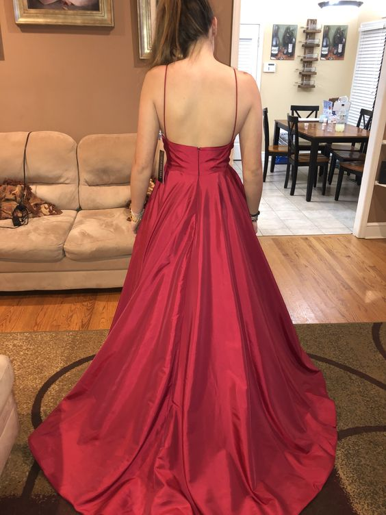 Spaghetti Straps Empire Burgundy Prom Dress cc1304