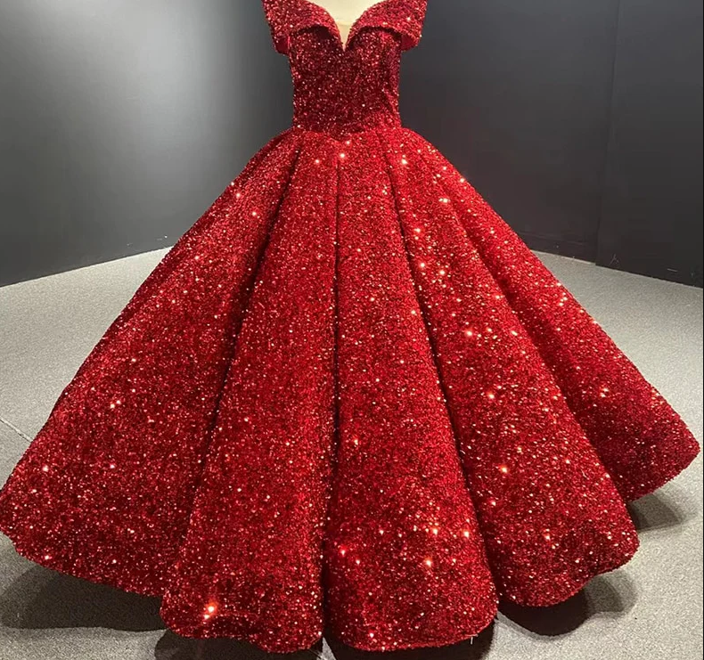 Royal blue sequin prom ball gown sweet 16 dress off the shoulder princess Quince dress c2767