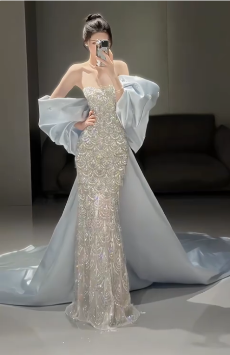 Sparkly Mermaid Sequins Beaded Mermaid Evening Dress,Long Prom Dress Wedding Dress cc2795