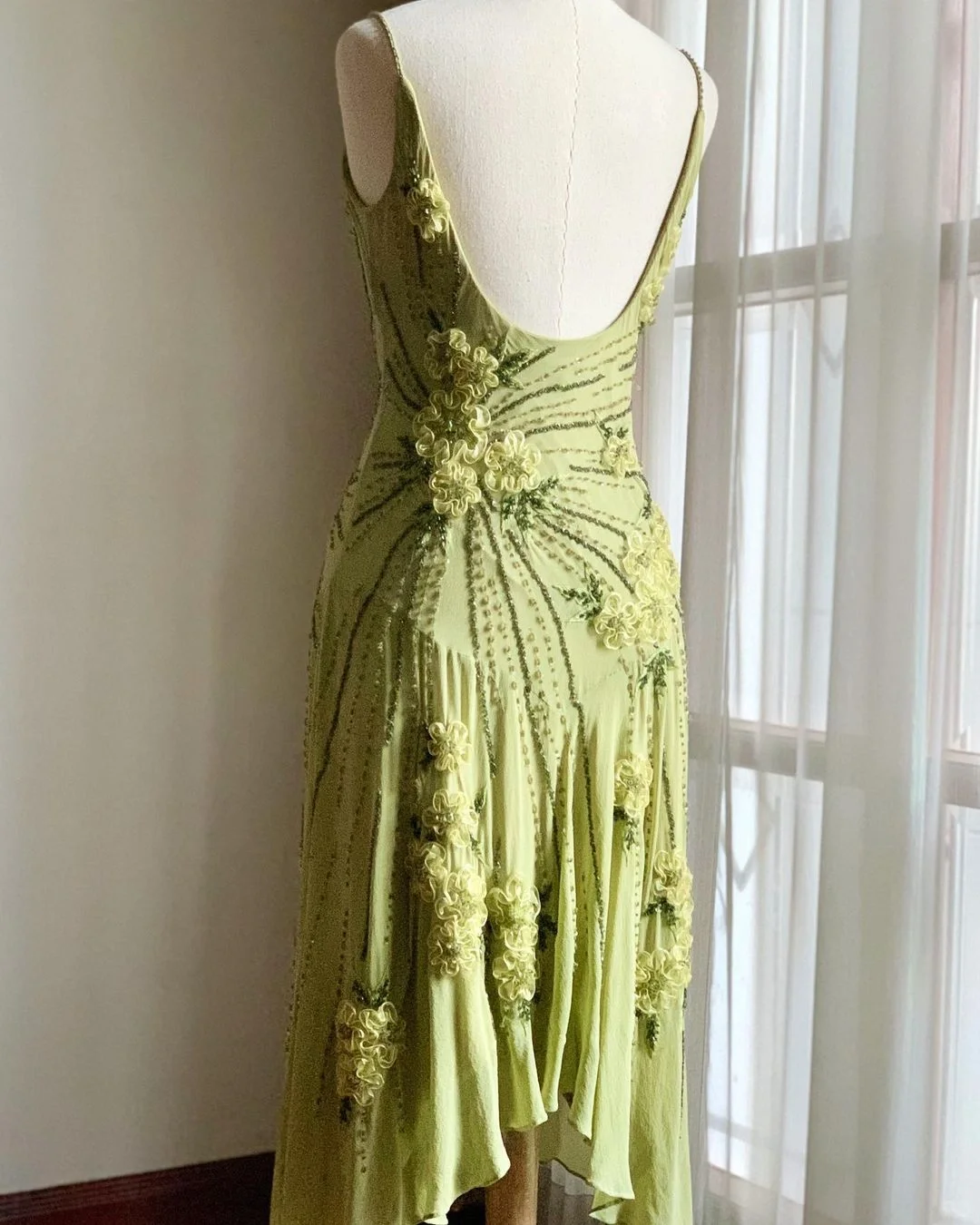 Pretty Green Spaghetti Straps Chiffon Beaded Mermaid Party Dress Long Evening Dress cc3348