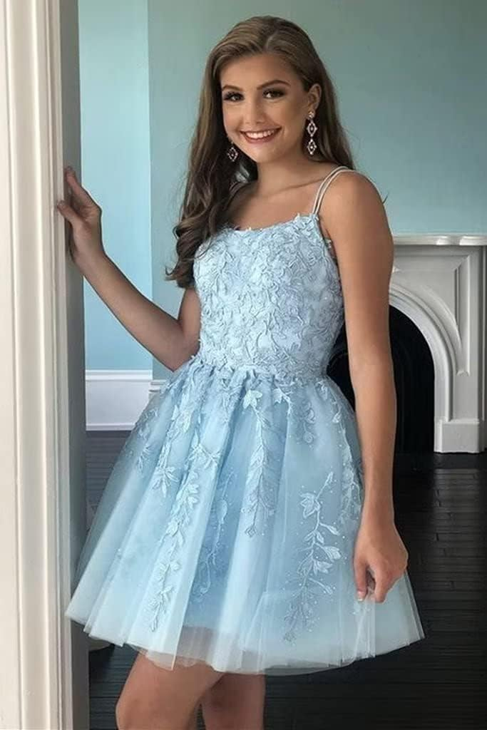 Pretty short A-line yellow homecoming dress with spaghetti straps c2658
