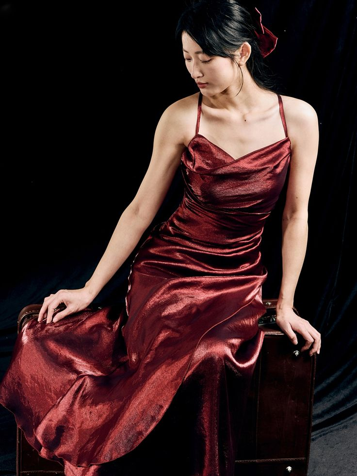 Sexy Red Satin Asymmetrical Flounce Hem Party Dress Evening Gown cc3022