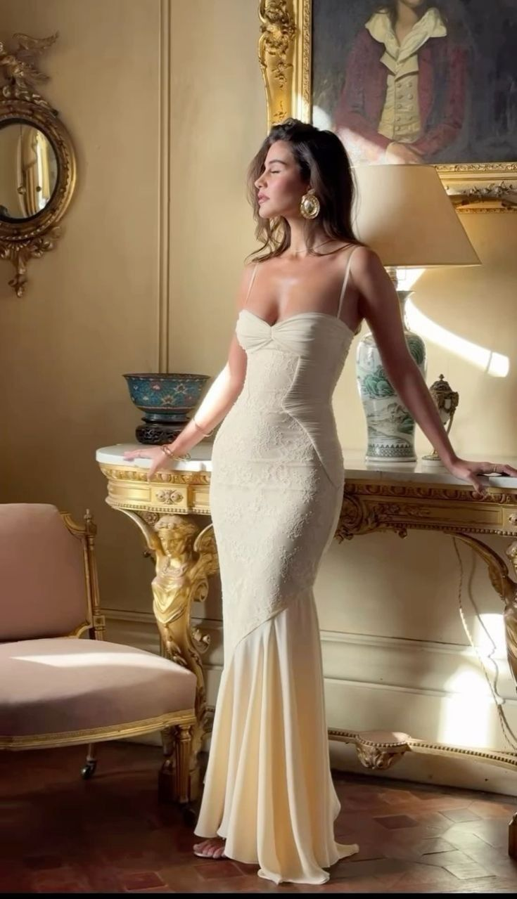Apricot Lace Chiffon Mermaid Evening Dress Classy Prom Party Dress cc2262
