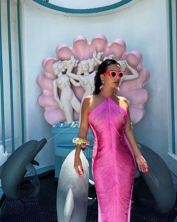 Classy Hot Pink Halter Satin Backless Prom Evening Dress,Slit Party Gown cc2916