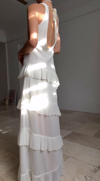 Classy White V Neck Ruffles Party Evening Dress,Formal Prom Dress cc2927