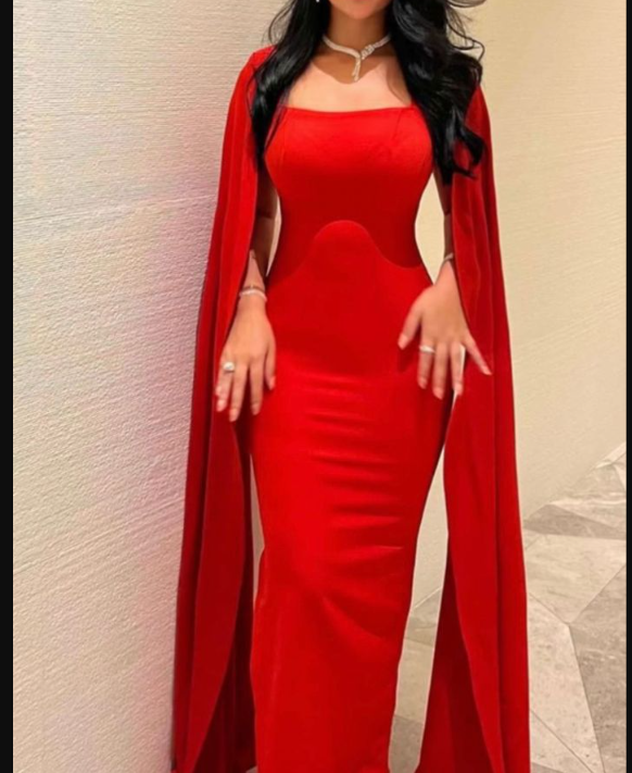 Red Satin Mermaid Evening Dress Saudi Arabia Prom Dresses cc695