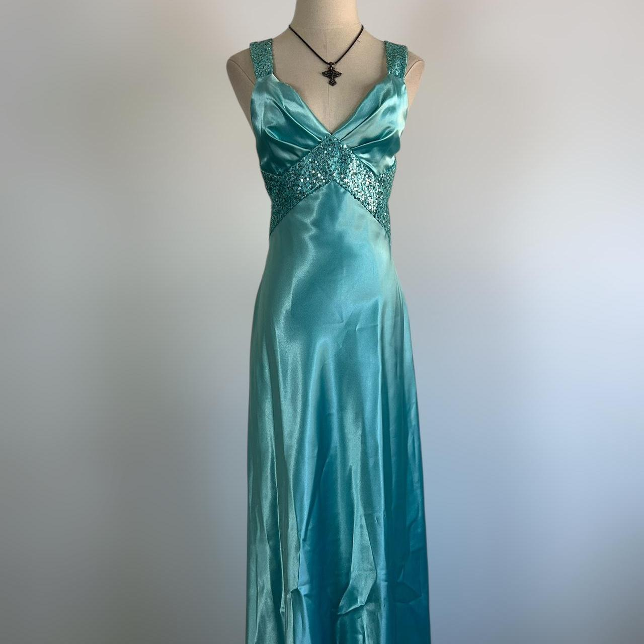 Gorgeous Blue Satin Sequins Backless Party Prom Dress,Formal Evening Dress cc2955
