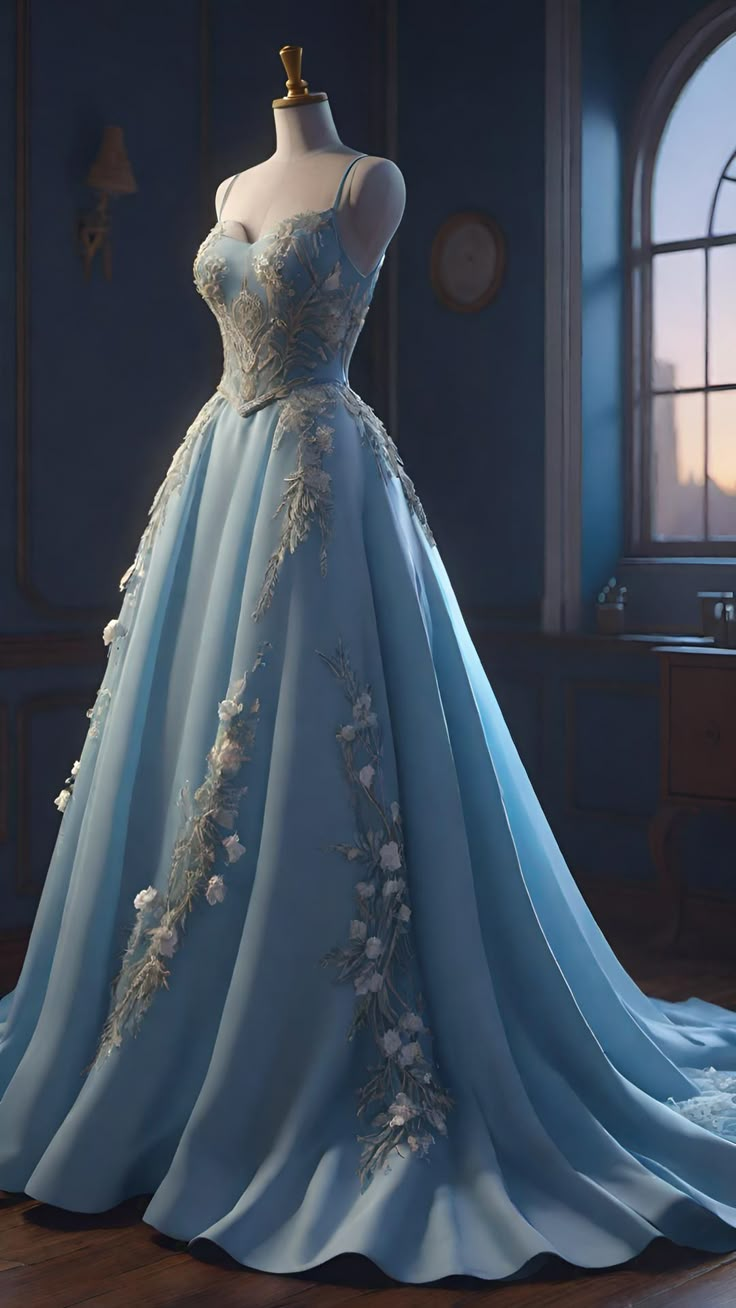 Elegant Blue Satin Appliques Evening Dress,Spaghetti Straps A Line Party Prom Dress cc2841