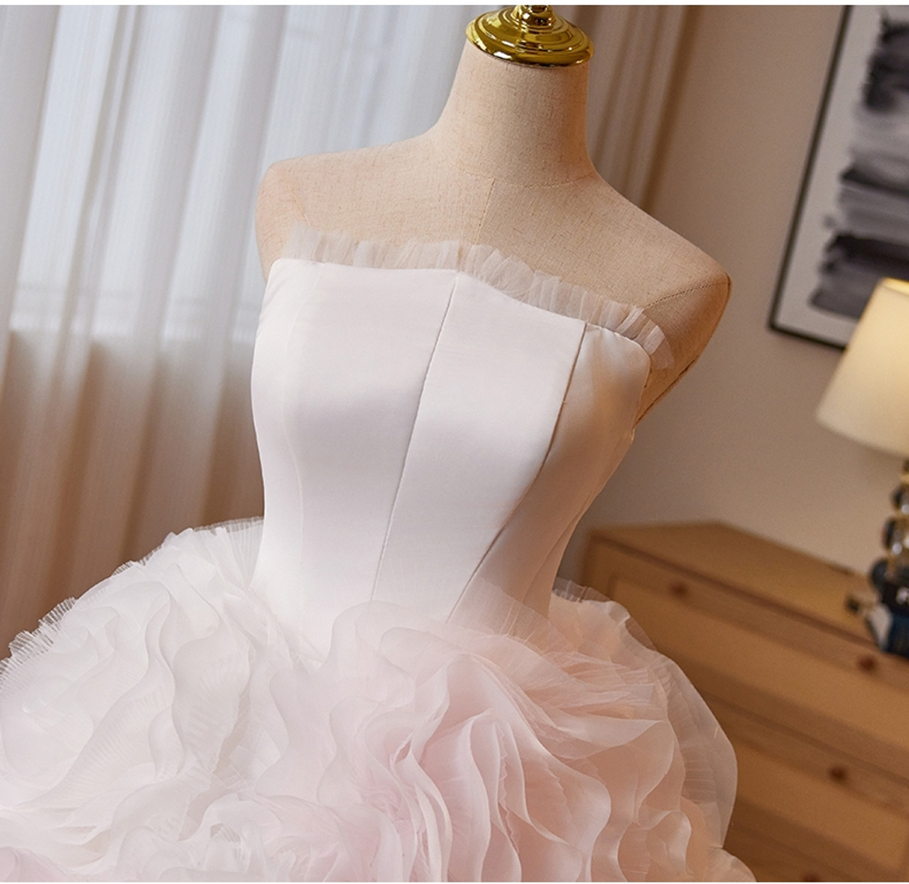 Gorgeous Tulle Rose Flower Strapless Quinceanera Dress Sweet 16 Ball Gown cc2219