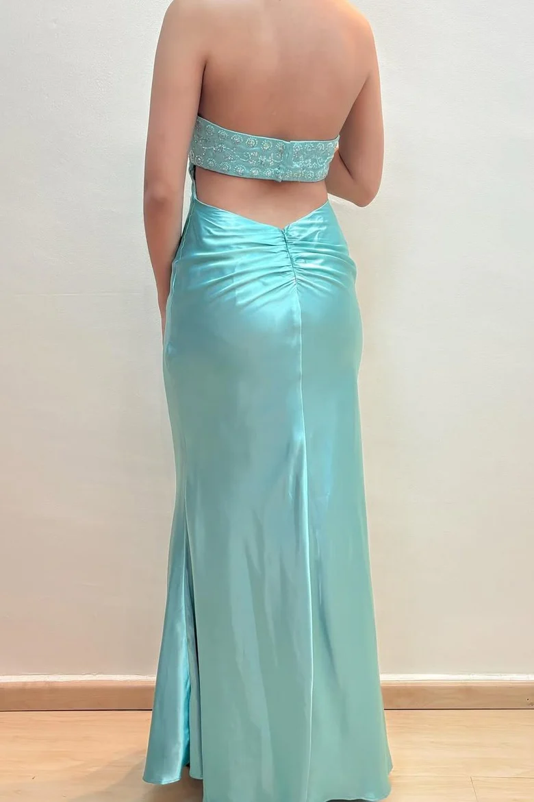 Chic Strapless Beaded Evening Dress Long Party Prom Dress cc1990