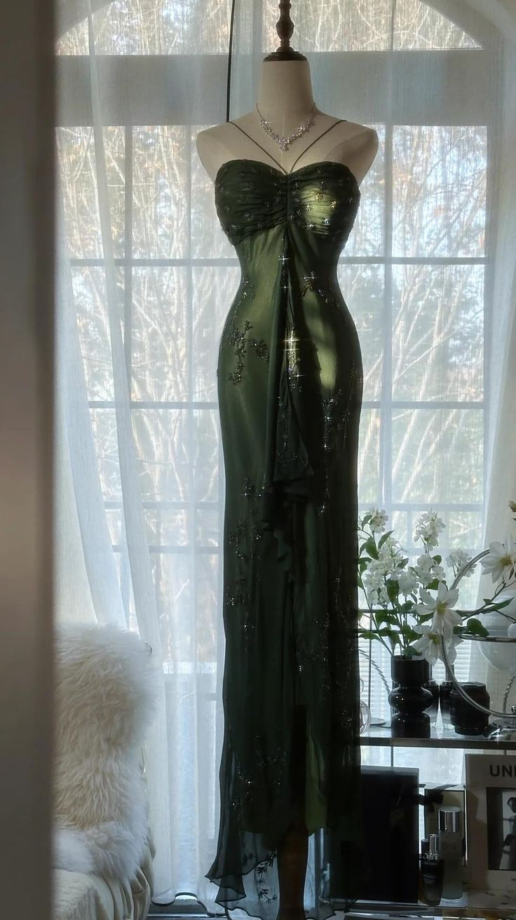 Vintage Dark Green Halter Chiffon Beaded Prom Dress,Mermaid Party Evening Dress cc2996