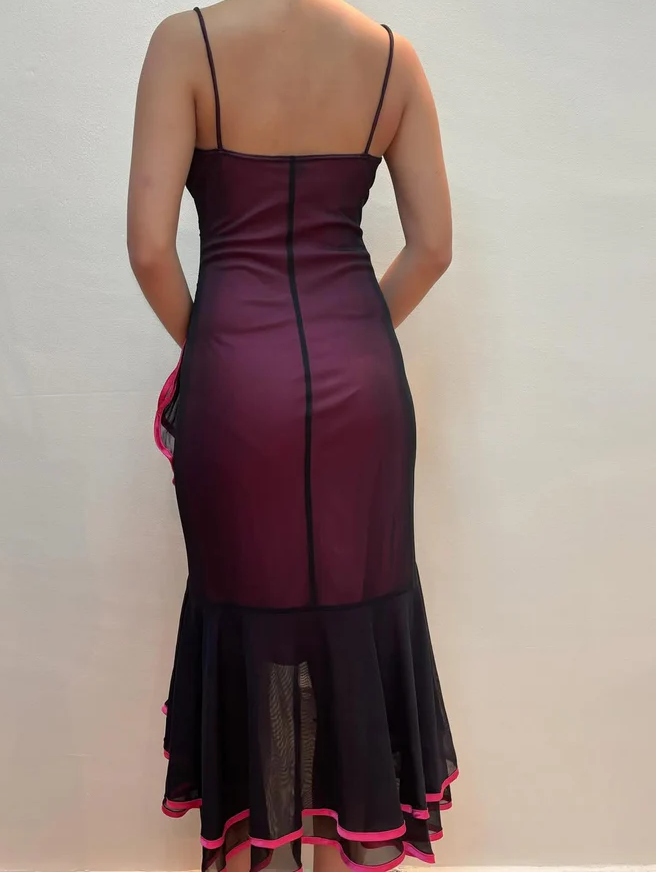 Vintage Straps Mermaid Ruffle Prom Dress Unique Chiffon Party Evening Gown cc2039