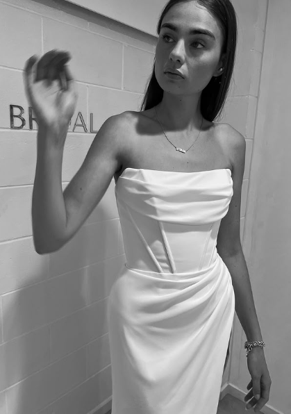Elegant Strapless Satin Mermaid Slit Evening Dress,White Prom Party Dress cc2858