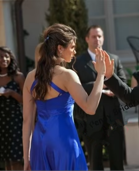 Elegant Blue Satin Ling A Line Party Prom Dress Formal Evening Gown cc2366