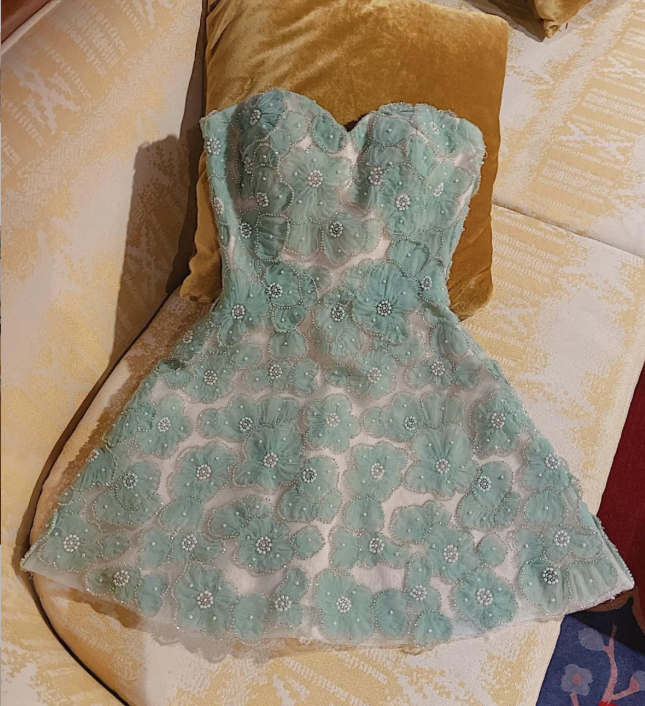 Chic Sweetheart Neck Flowers Mini Birthday Outfits Green Strapless Homecoming Dress cc3139