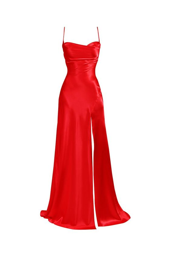 Simple Blue Spaghetti Straps Prom Dress With Split cc667