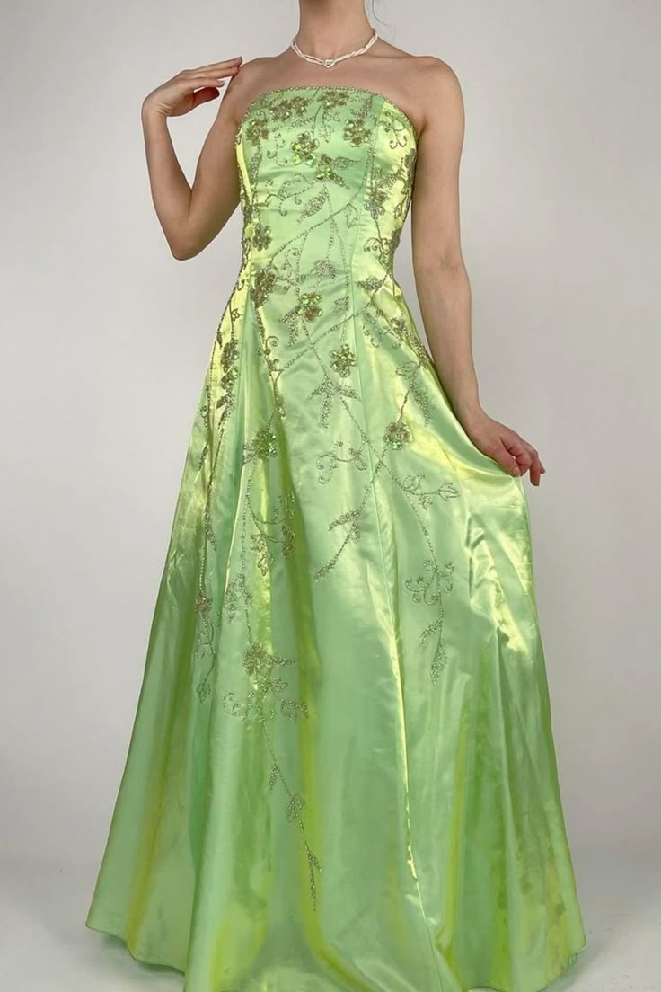 Sexy Strapless Green Satin Beaded A Line Party Evening Dress cc2852