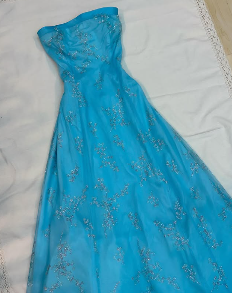 Chic Strapless Blue A Line Tulle Sequins Party Dress,Formal Prom Evening Dress cc2608
