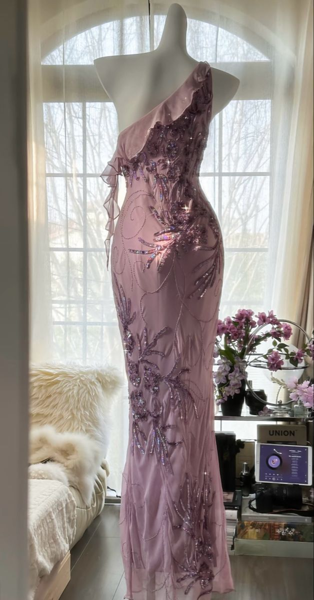 Sexy Purple Beaded Chiffon Prom Dress,One Shoulder Sheath Evening Dress cc3005