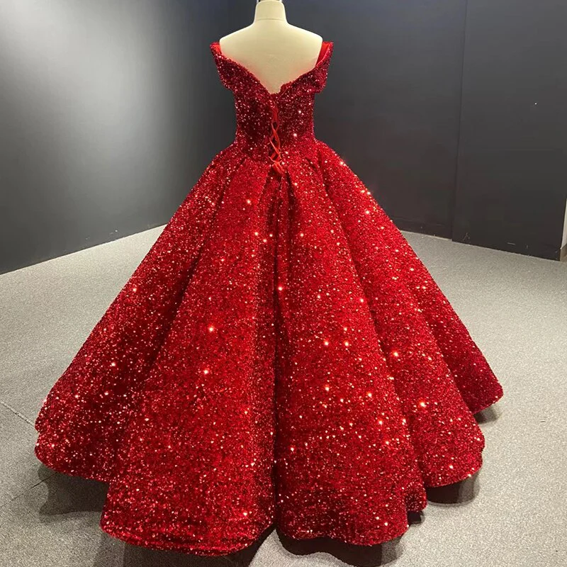 Royal blue sequin prom ball gown sweet 16 dress off the shoulder princess Quince dress c2767