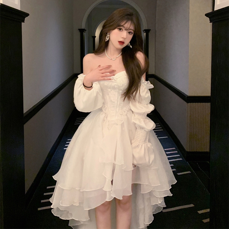 White Tea Break Dress, Tulle Prom Dress Fairy Dress For Women, Victorian Dress, Graduation Dress cc1081