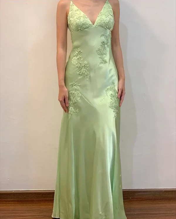 Sexy Mint Green V-Neck Beaded Prom Dress Evening Dress Backless Party Gown cc2053