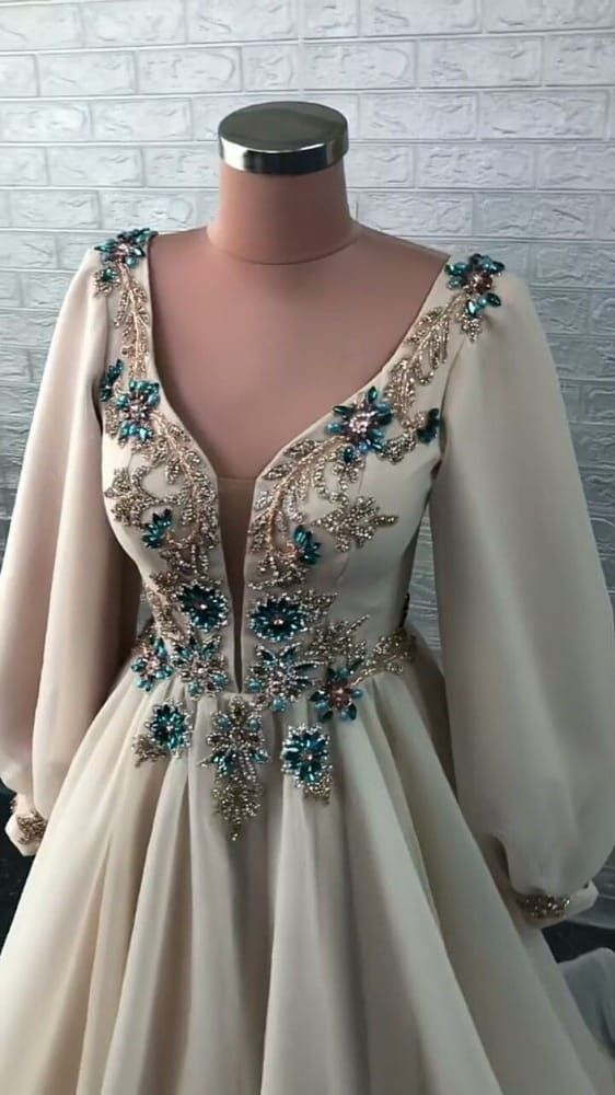 Elegant A-line V Neck Long Sleeves Prom Dress,Modest Prom Gown cc682
