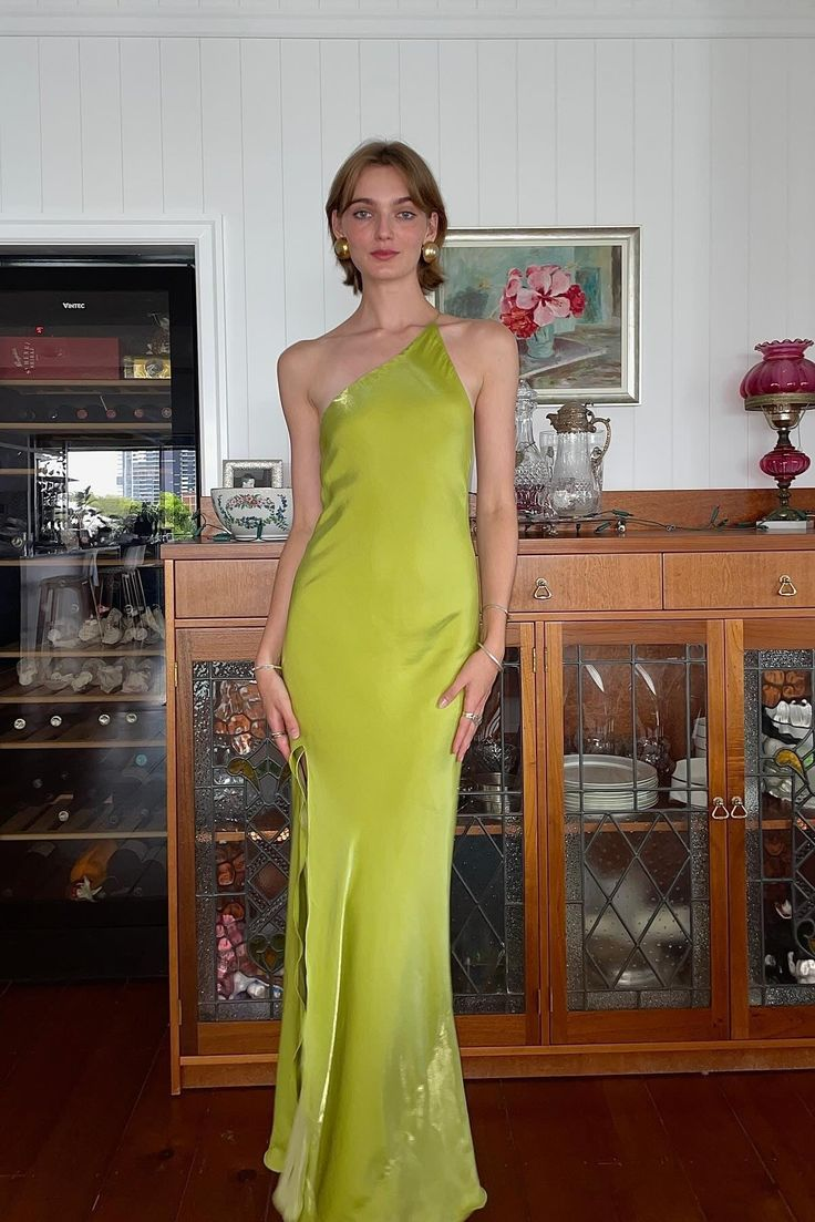 Unique Green One Shoulder Slit Mermaid Evening Dress,Backless Long Prom Party Dress cc2957
