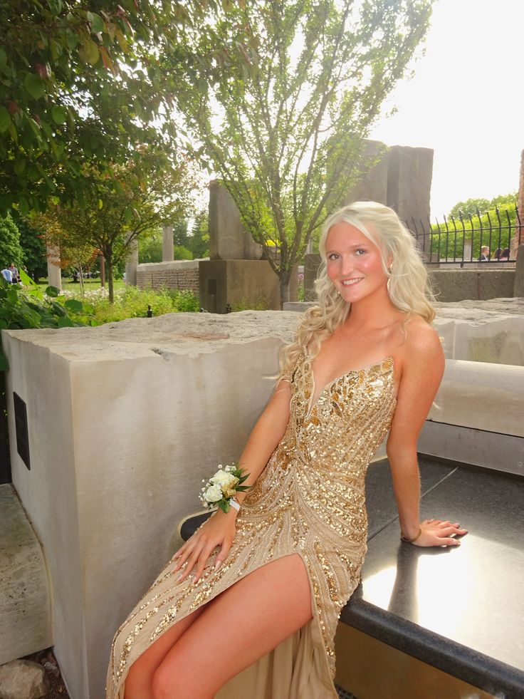 Shining Gold Slit Deep V Neck Sequined Long Prom Dress Evening Dress cc4806