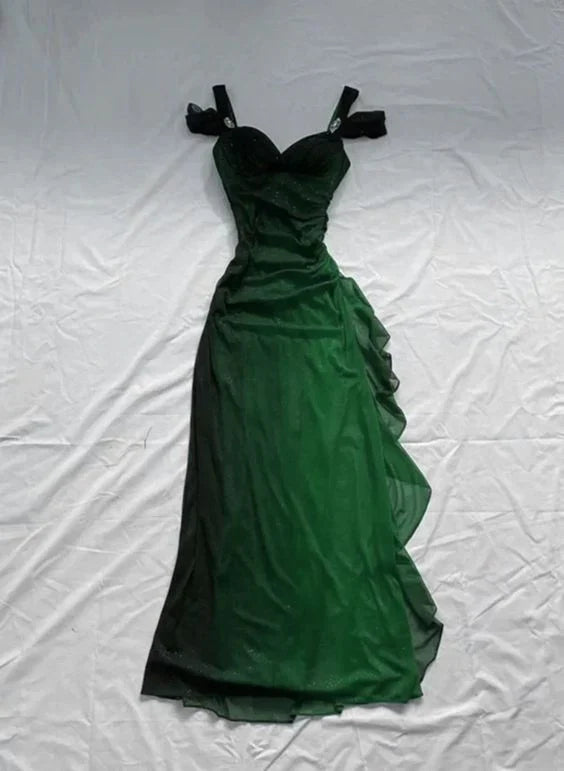 Beautiful A line Straps Ombre Red Long Chiffon Prom Dress P1284