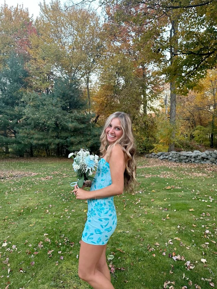 Light Blue Floral Embroidered Strapless Short Homecoming Dress - Teenage Prom Party Gown with Elegant Satin Fabric cc4013