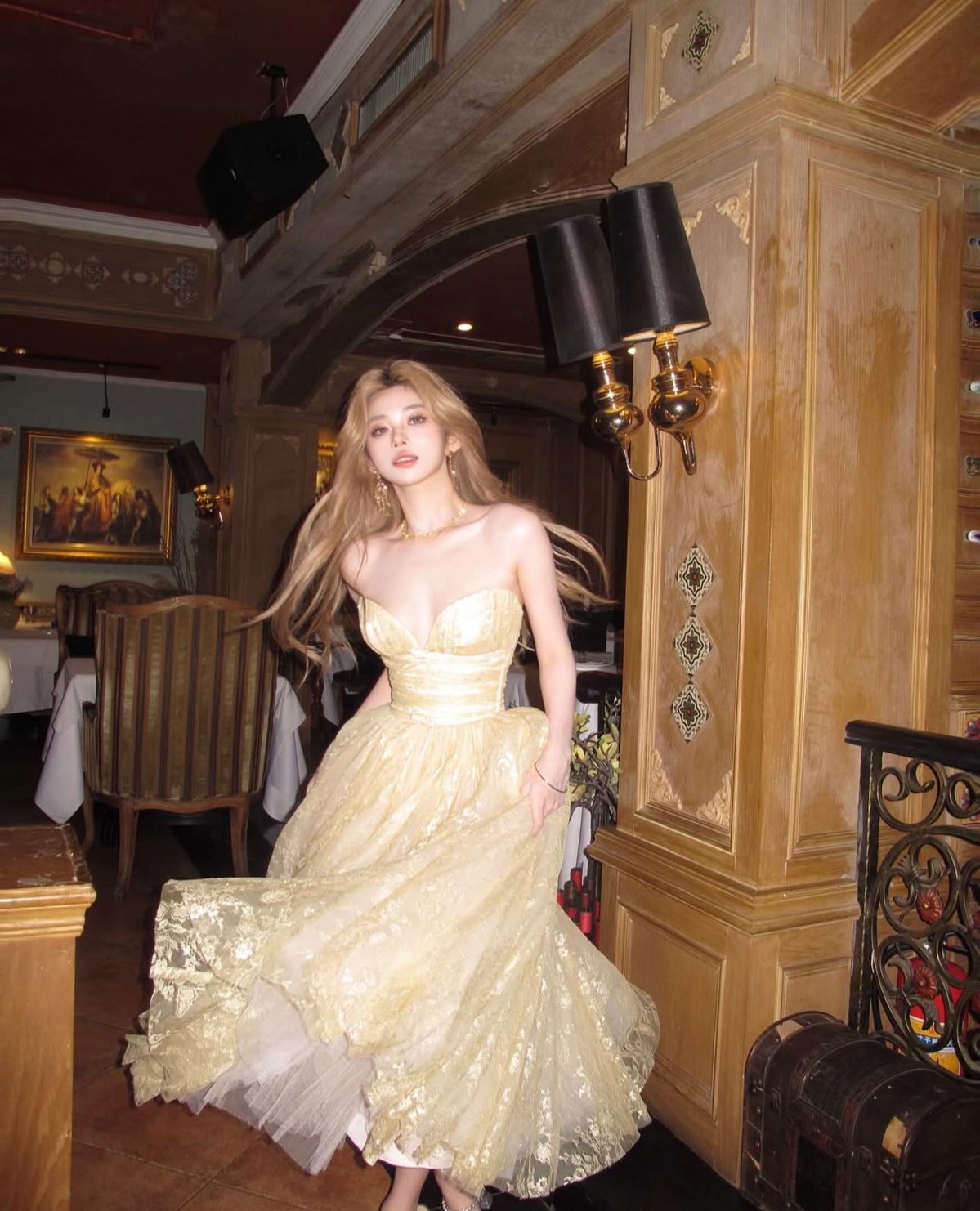 Princess Light Yellow A-line Tube Top Tulle Long Prom Dress Evening Dress 18th Birthday Dress cc4713