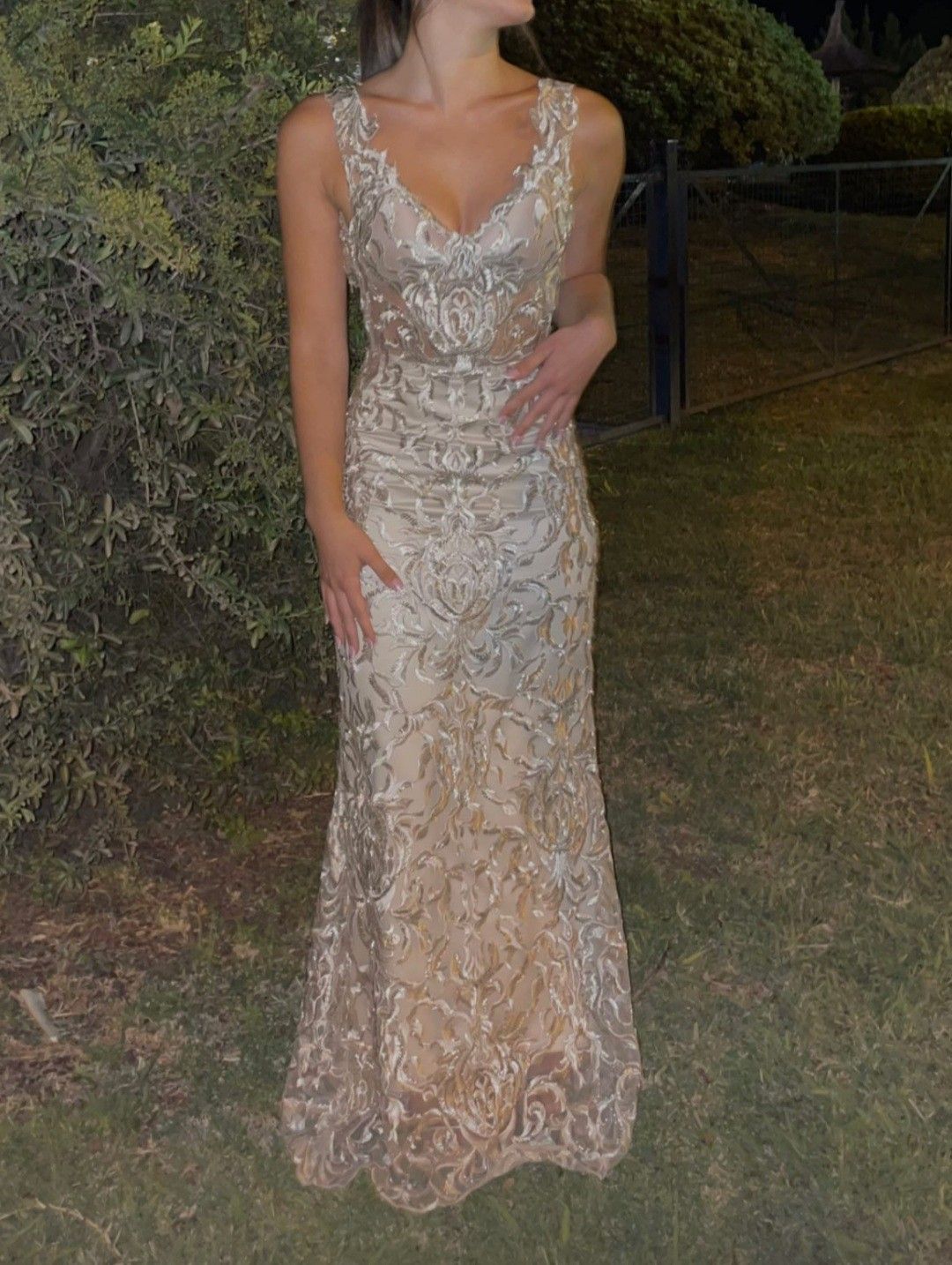 Vintage Champagne Gold Mermaid Deep V Backless Embroidered Tulle Long Prom Dress Evening Dress cc4843