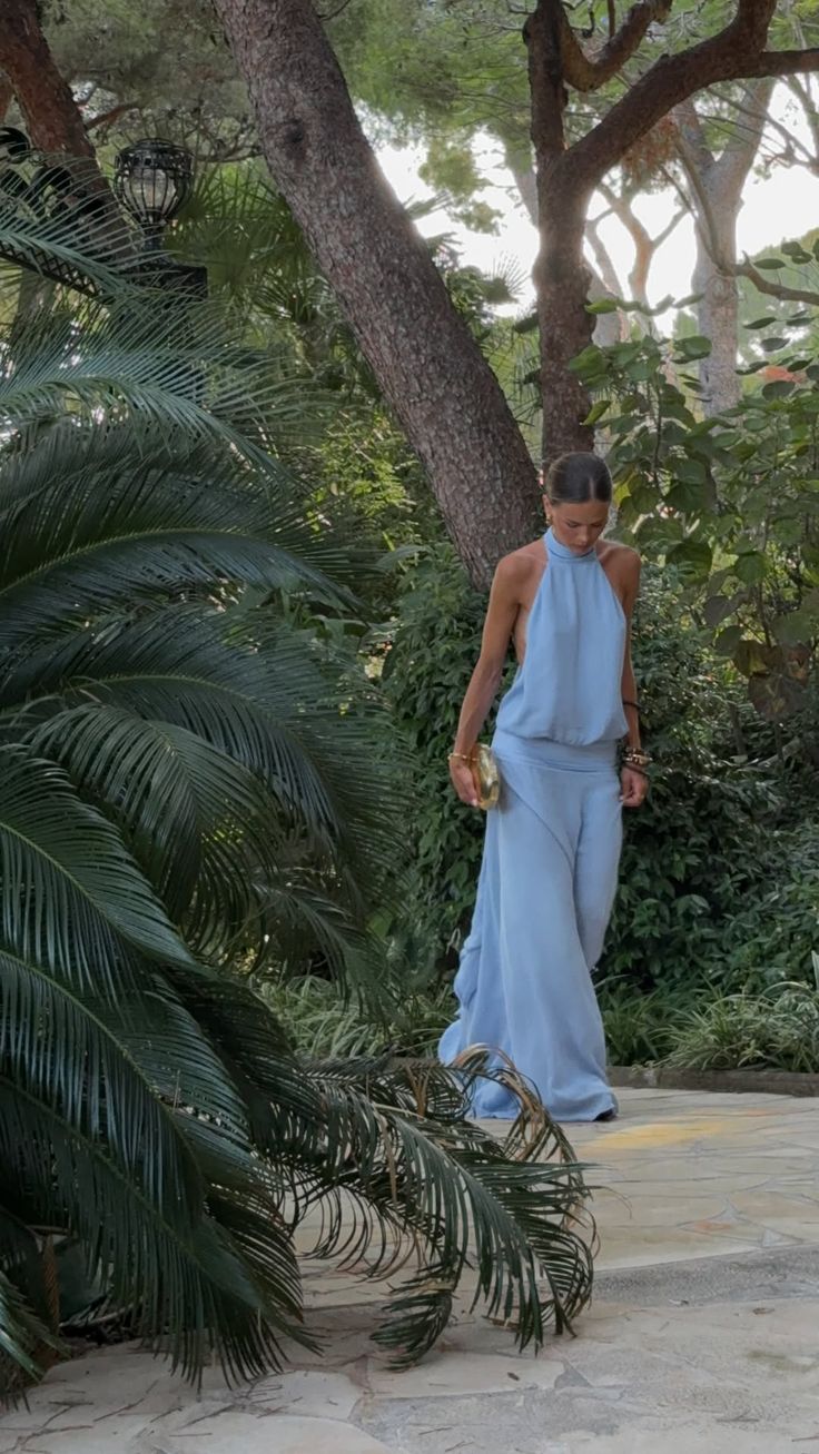 Elegant Blue Loose Halter Neck Tie Backless Chiffon Long Prom Dress Evening Dress cc4844