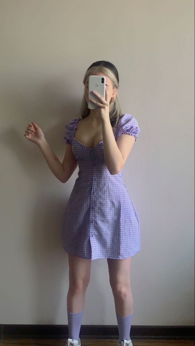 Sweet Purple And White Plaid Puff Sleeves Playful 16th Birthday Homecoming Dress cc4149