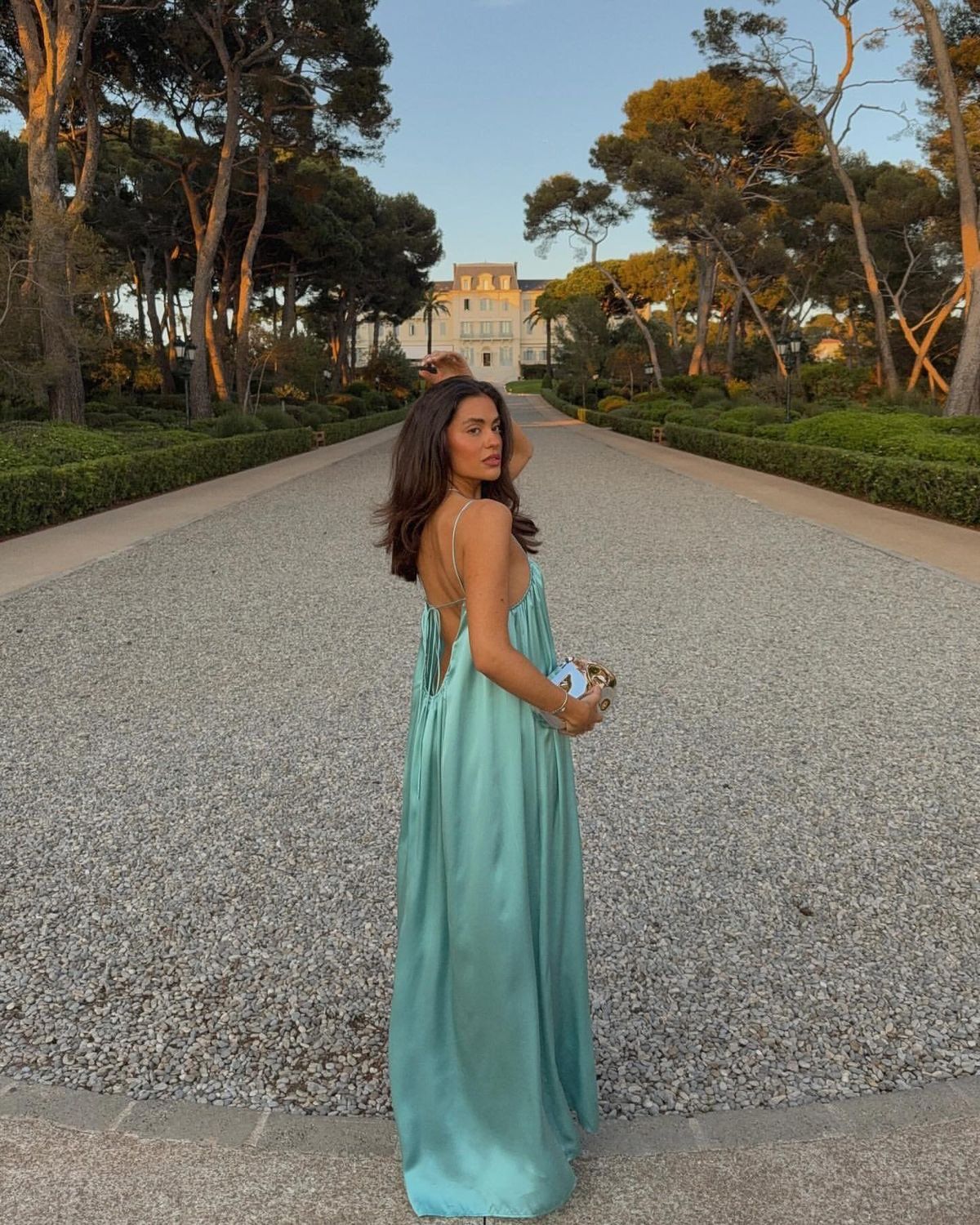 Relaxed Mint Green Loose Spaghetti Strap Backless Satin Long Prom Dress Evening Dress cc4850