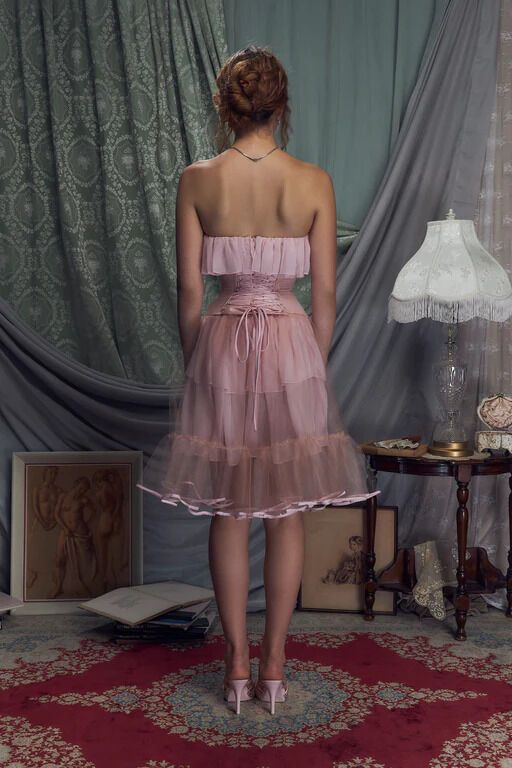 Retro Palace Light Pink Ruffled Tulle A-line 17th Birthday Homecoming Dress cc4150